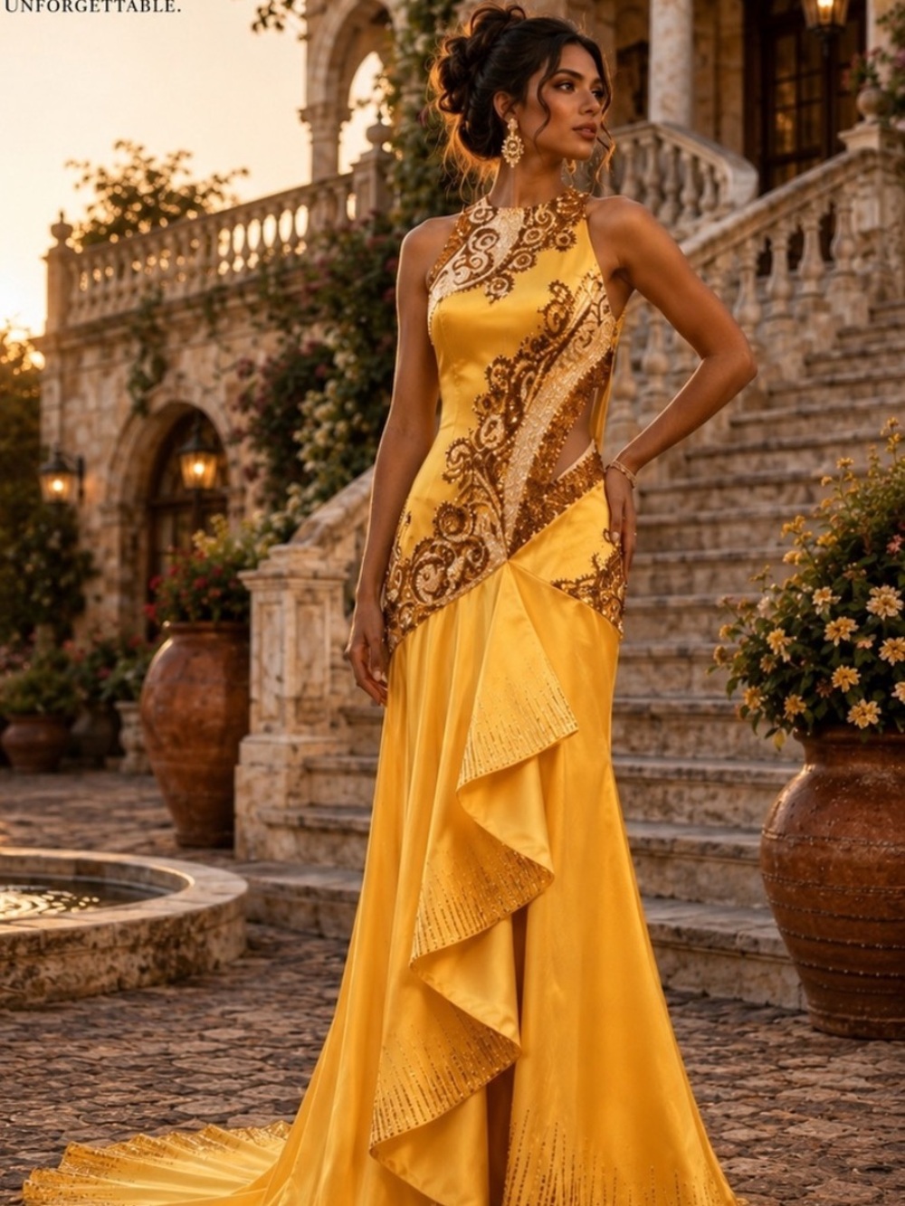 ING,Heavily Beaded Gold Statement Pageant Gown Train,Worn Once, Exquisite,Size 6